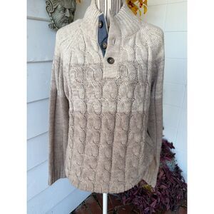 Original Weatherproof Vintage Men's Cable Knit Button Mock Sweater Large